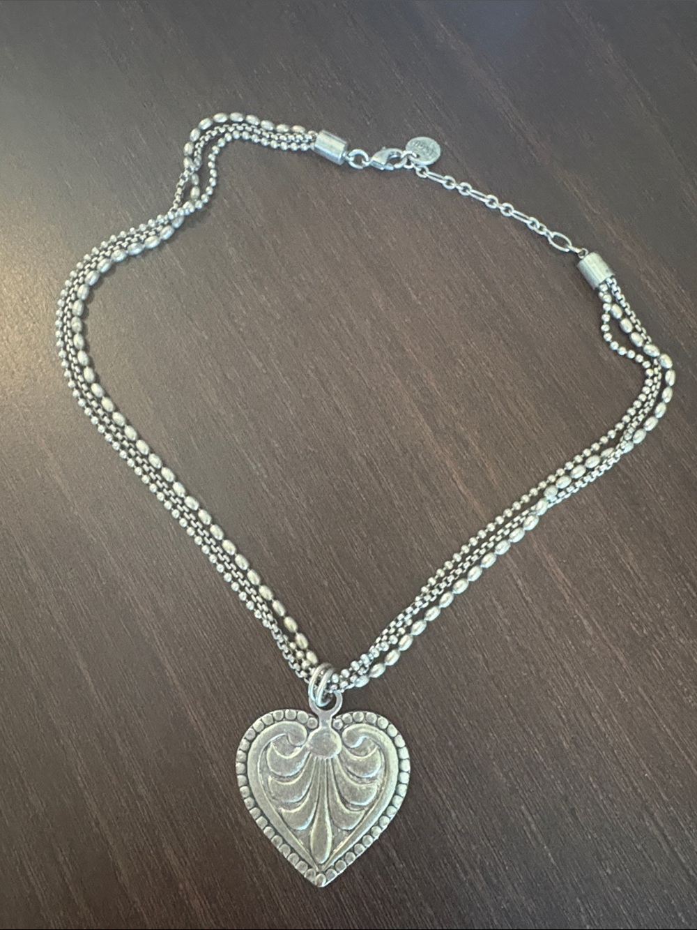 Lizou double-sided Silver Heart Pendant Multi-Strand Necklace - Women Jewelry